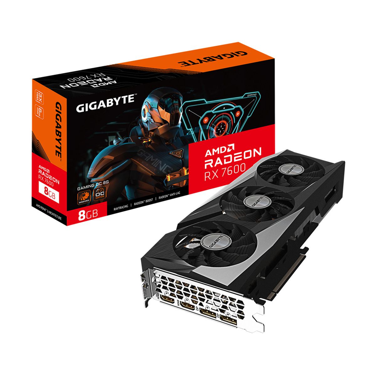 Tarjeta de Video Gigabyte AMD Radeon RX 7600 GAMING OC 8, 8GB 128-bit GDDR6, PCI Express 4.0, 2*HDMI, 2*DP,3 Ventiladores
