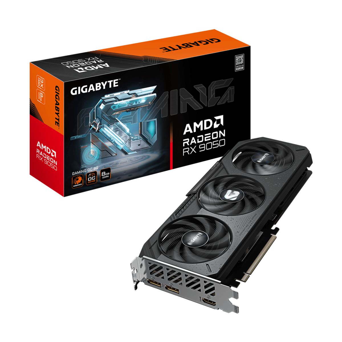 TARJETA DE VIDEO GIGABYTE (GV-R9050GAMING OC-8GD) RX 9050,8GB GDDR6,PCIE 5.0,1*HDMI,2*DP,3 FAN,NEGRO