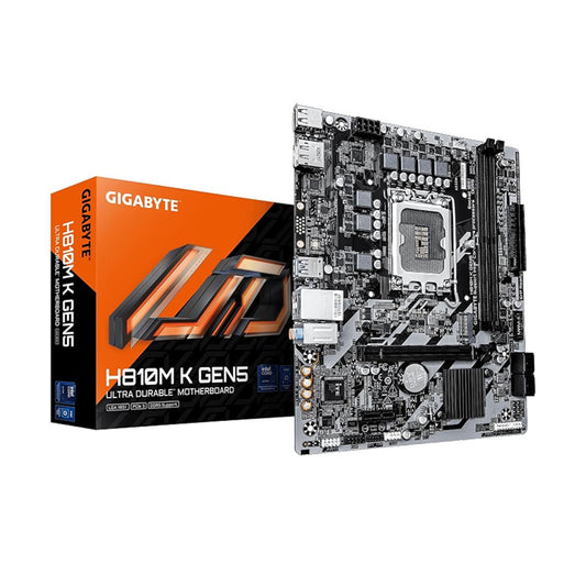 Tarjeta Madre Gigabyte ATX H810M K GEN5, DDR5, S-1851, 2 ranuras DIMM con soporte DDR5 (hasta 128 GB), 1 ranura M.2 (PCIe 4.0 x4) y 4 puertos SATA, Para Intel