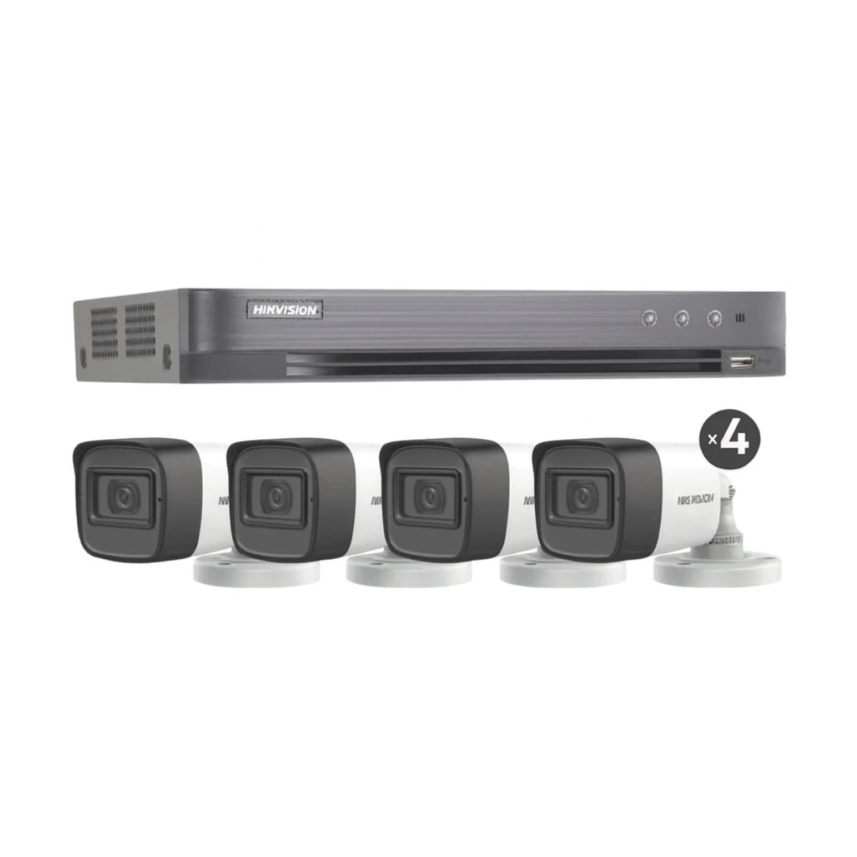 Kit de cámaras Hikvision Microfono Integrado, TURBOHD 5 Megapixel, DVR 4 Canales, 4 Cámaras Bala con Micrófono Integrado