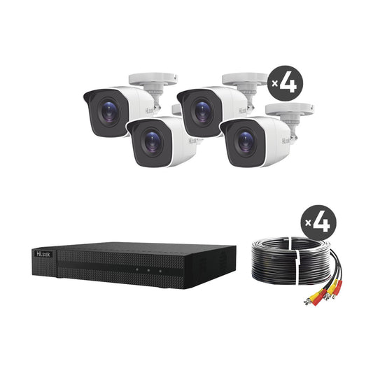 KIT TurboHD 1080p / DVR 4 canales / 4 Camaras Bala de Metal / H.265+ / 1 Fuente de Poder Profesional / Accesorios de Instalacion - 