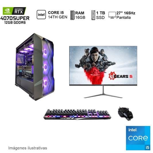 PC Gamer RTX 4070SUPER INTEL Core I5 14600K 16GB de RAM 1TB SSD NVME 750W WIFI