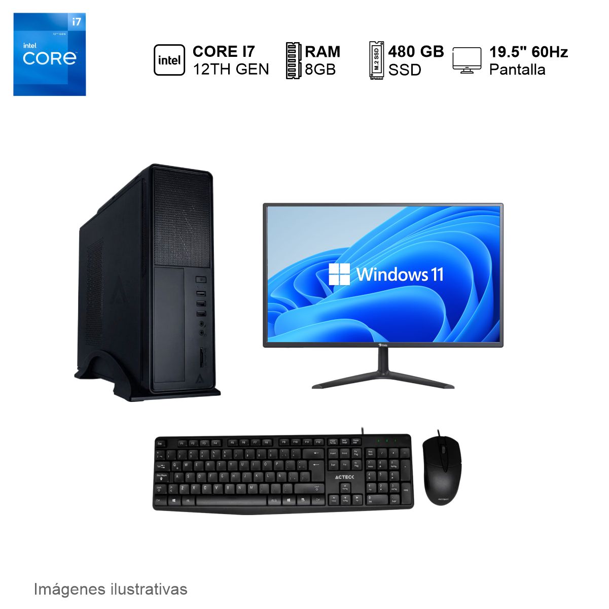 PC Intel Core I7 12700 8GB de RAM 480GB SSD 500W WIFI