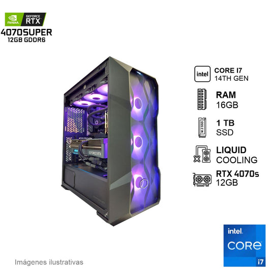 PC Gamer RTX 4070SUPER INTEL Core I7 14700F 16GB de RAM 1TB SSD NVME 750W WIFI