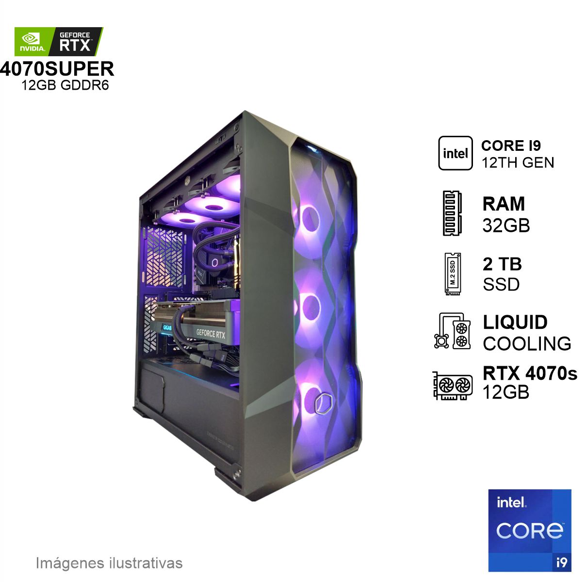 PC GAMER RTX4070SUPER INTEL CORE I9 12900F 32GB de RAM Disco Solido de 2TB NVME