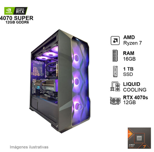 PC Gamer RTX 4070 SUPER AMD Ryzen 7 7700X 16GB de RAM 1TB SSD NVME 750W WIFI