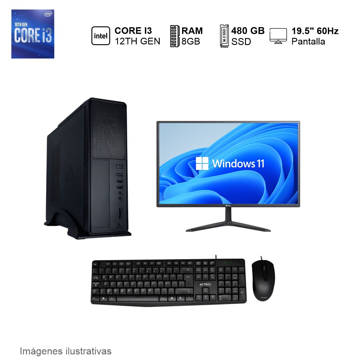 PC Intel Core I3 12100 8GB de RAM 480GB SSD 500W WIFI