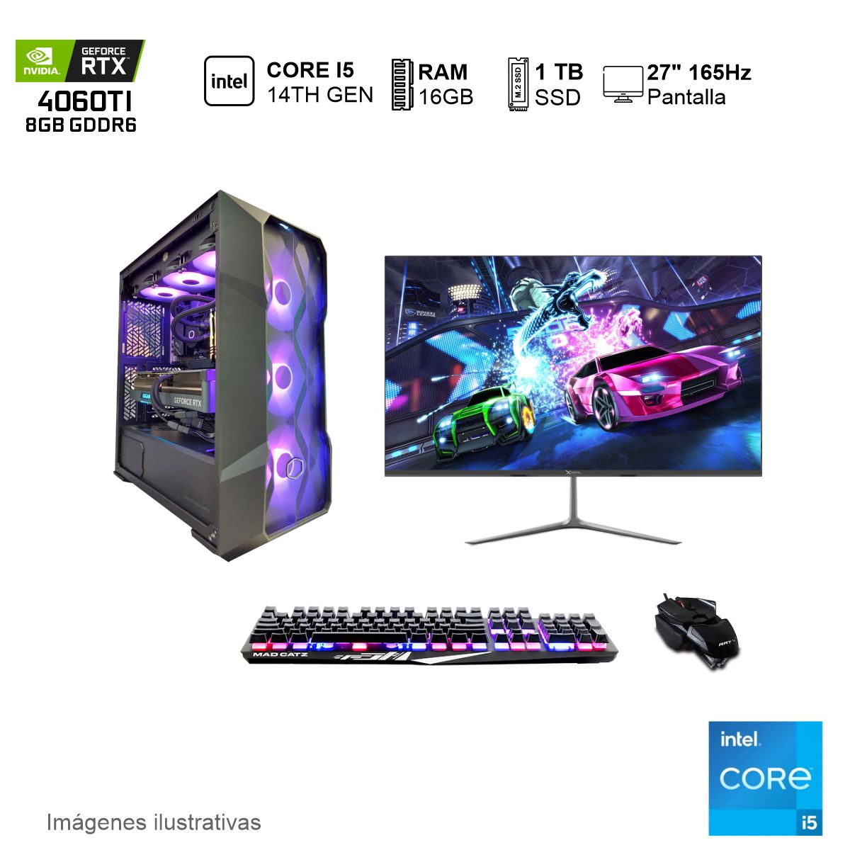 PC Gamer RTX 4060TI INTEL Core I5 14600K 16GB de RAM 1TB SSD NVME 650W WIFI