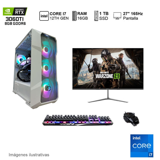 PC Gamer RTX 3060TI Intel Core i7 12700 16GB de RAM 1TB SSD NVME 650W WIFI