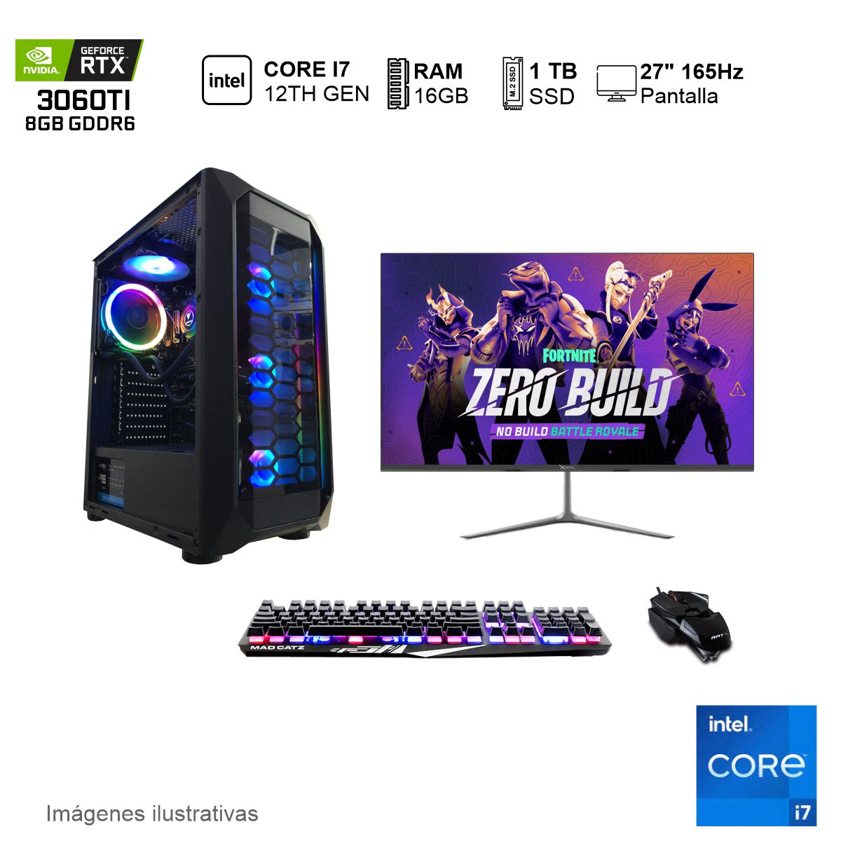 PC Gamer RTX 3060TI INTEL Core I7 12700K 16GB de RAM 1TB SSD NVME 650W WIFI