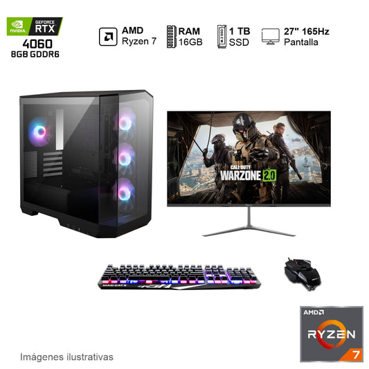 PC Gamer RTX 4060 AMD Ryzen 7 5800X 16GB de RAM 1TB SSD NVME 650W WIFI