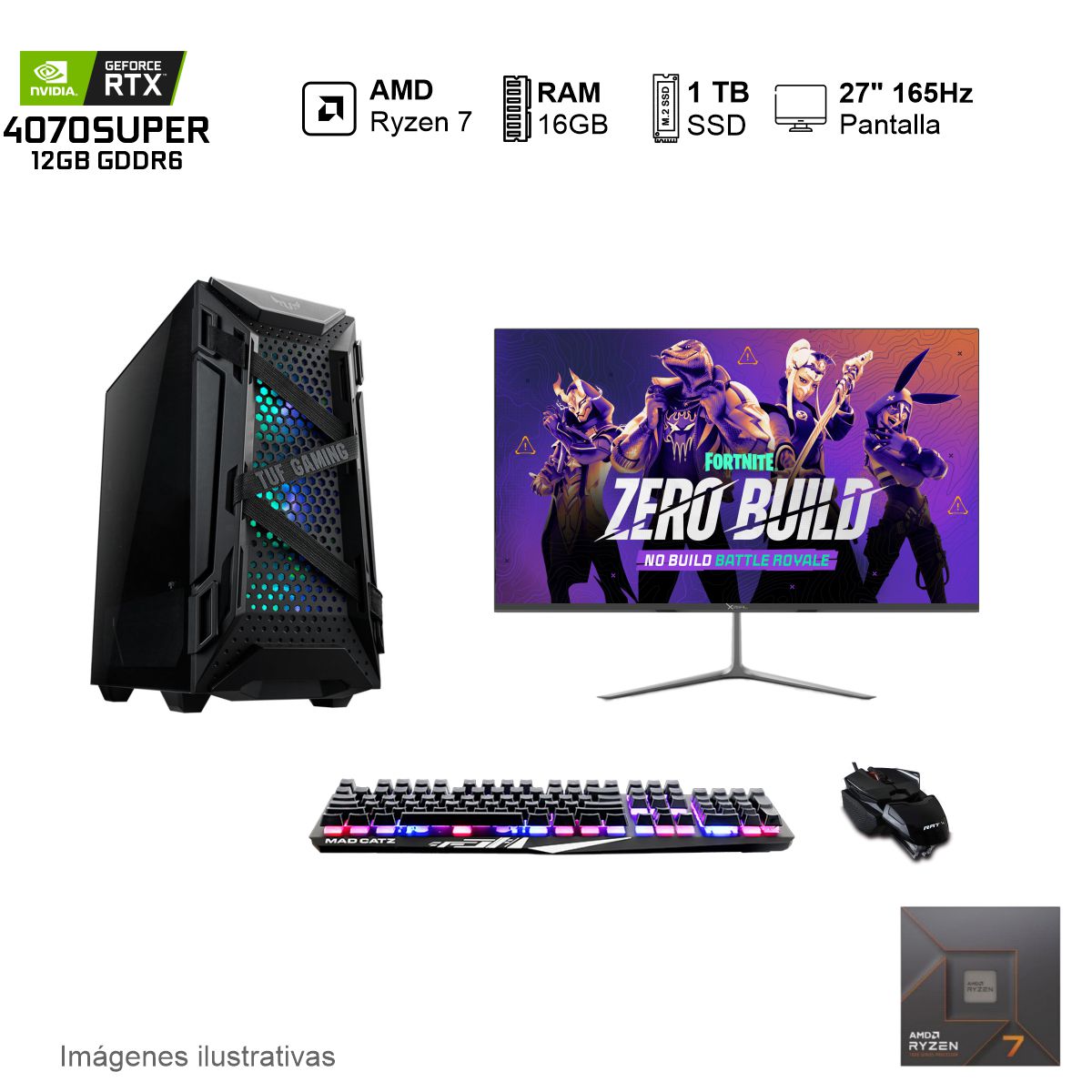 PC Gamer RTX 4070 SUPER AMD Ryzen 7 7700X 16GB de RAM 1TB SSD NVME 750W WIFI