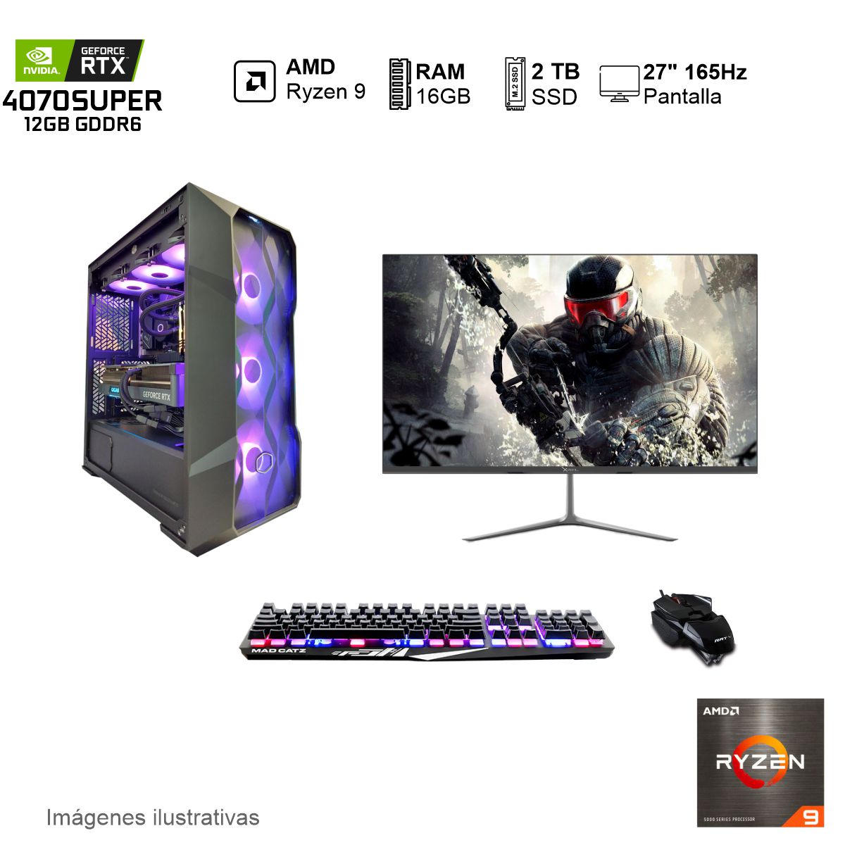 PC Gamer RTX 4070 SUPER AMD Ryzen 9 5900X 16GB de RAM 2TB SSD NVME 850W WIFI