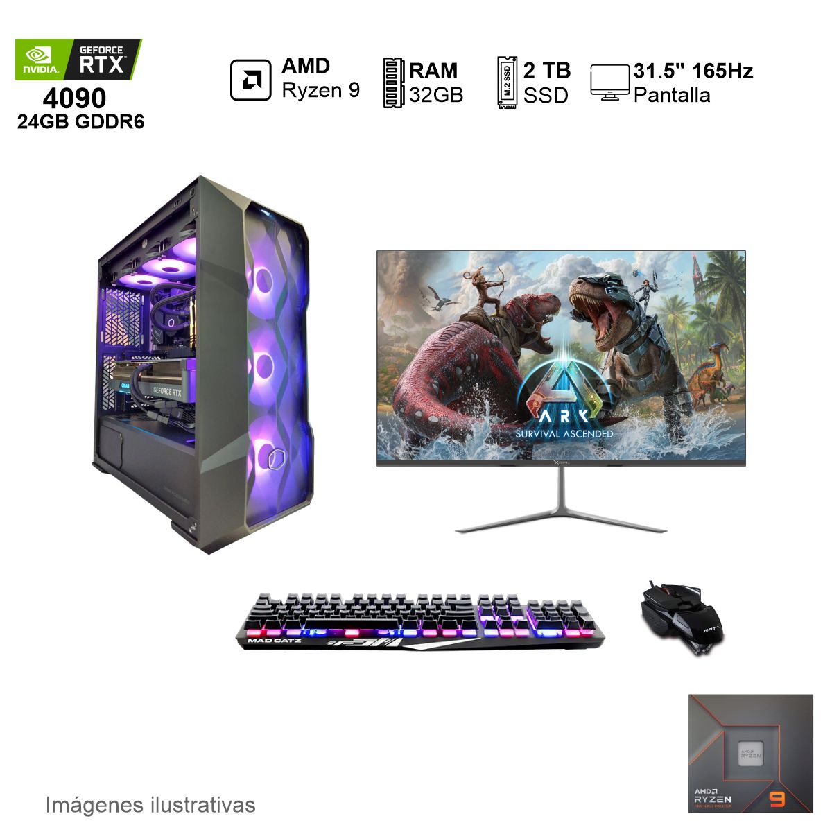 PC Gamer RTX 4090 RYZEN 9 7900 32GB de RAM 2TB SSD NVME 850W WIFI