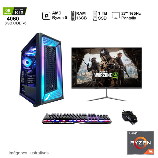 PC Gamer RTX 4060 AMD Ryzen 5 5600X 16GB de RAM 1TB SSD NVME 650W WIFI