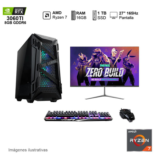 PC Gamer RTX 3060TI AMD Ryzen 7 5700X 16GB de RAM 1TB SSD NVME 650W WIFI