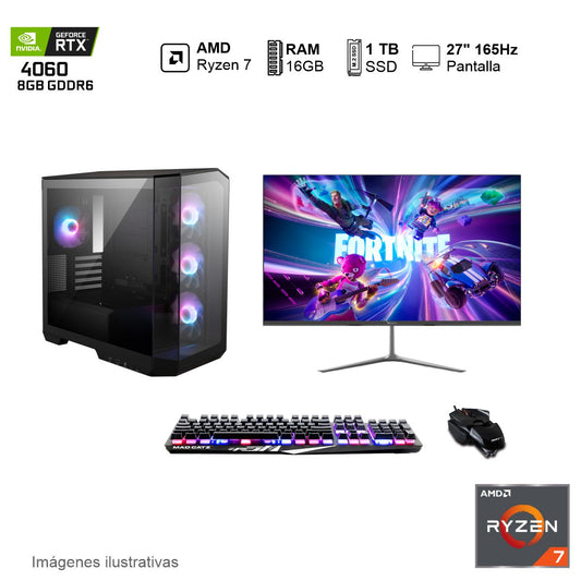 PC Gamer RTX 4060 AMD Ryzen 7 7700X 16GB de RAM 1TB SSD NVME 650W WIFI