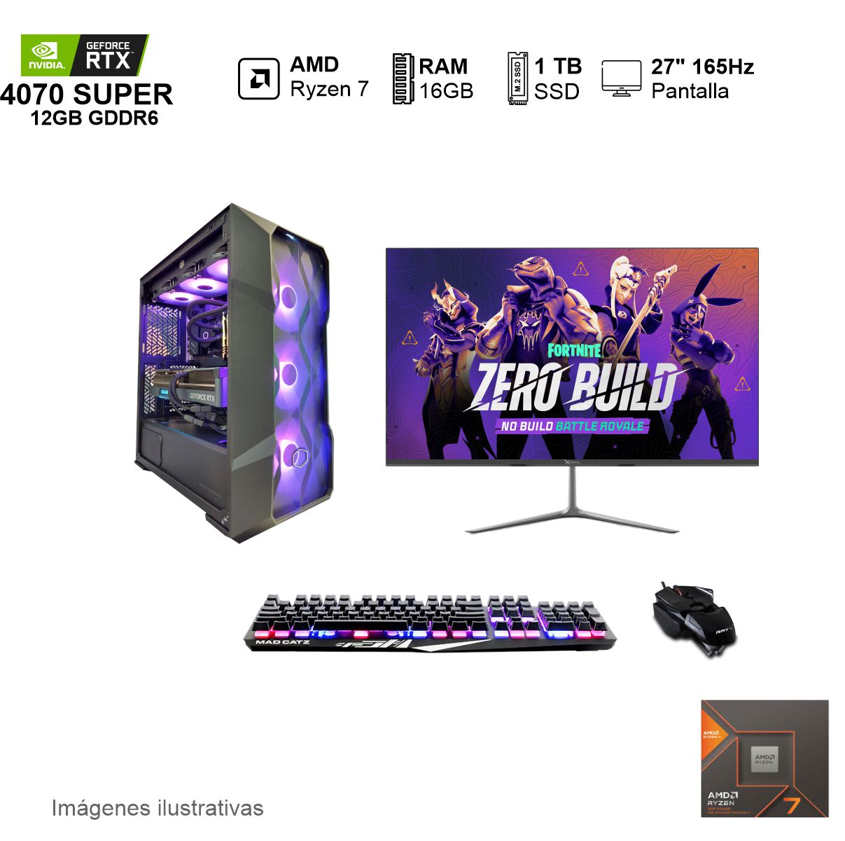 PC Gamer RTX 4070 SUPER AMD Ryzen 7 7700X 16GB de RAM 1TB SSD NVME 750W WIFI