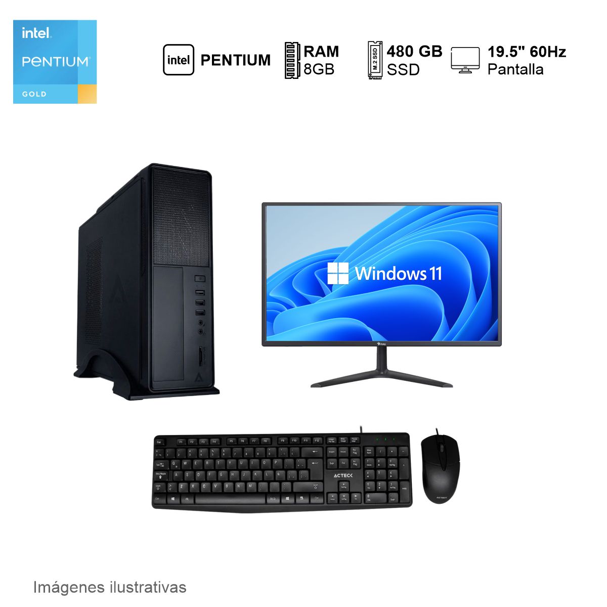 PC Intel Pentium Gold G6405 8GB de RAM 480GB SSD 500W WIFI