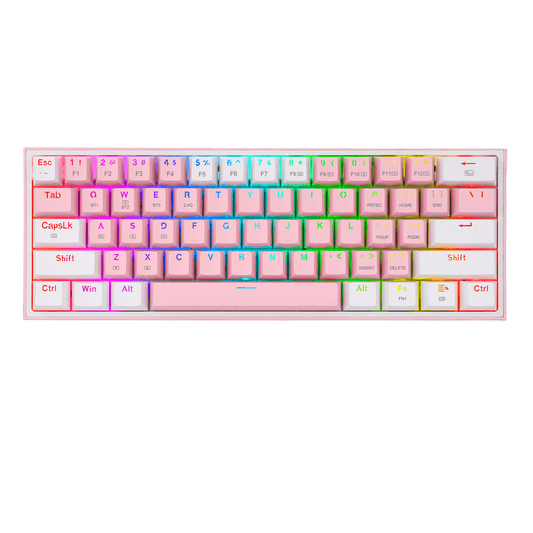 FIZZ PRO ROSA/BLANCO: 60%, ESPAÑOL, ALAMBRICO/BLUETOOTH/2.4GHZ,  MECANICO RED SWITCH + LUZ RGB