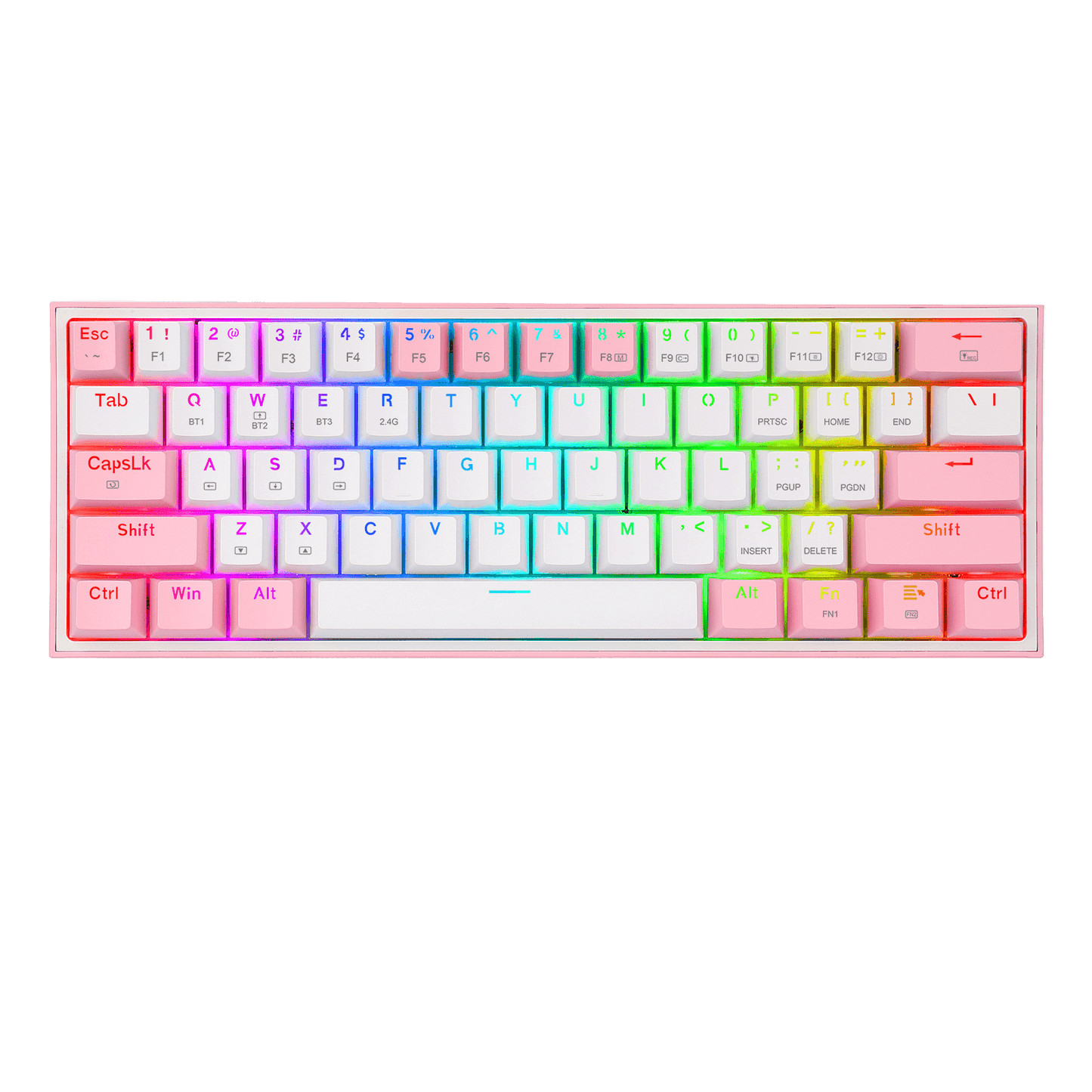 FIZZ PRO BLANCO/ROSA: 60%, ESPAÑOL, ALAMBRICO/BLUETOOTH/2.4GHZ,  MECANICO RED SWITCH + LUZ RGB