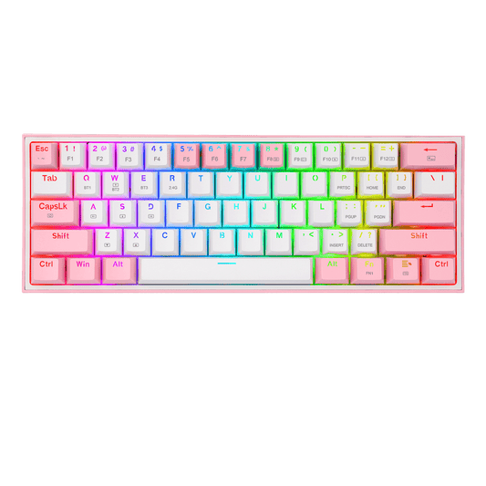 FIZZ PRO BLANCO/ROSA: 60%, ESPAÑOL, ALAMBRICO/BLUETOOTH/2.4GHZ,  MECANICO RED SWITCH + LUZ RGB