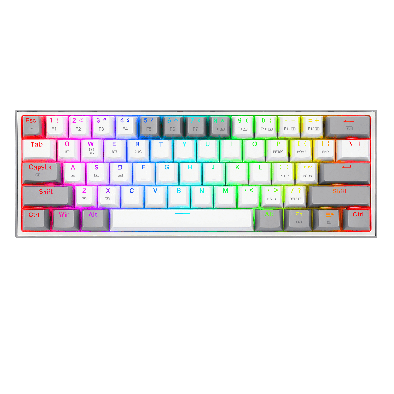 FIZZ PRO BLANCO/GRIS: 60%, ESPAÑOL, ALAMBRICO/BLUETOOTH/2.4GHZ,  MECANICO RED SWITCH + LUZ RGB