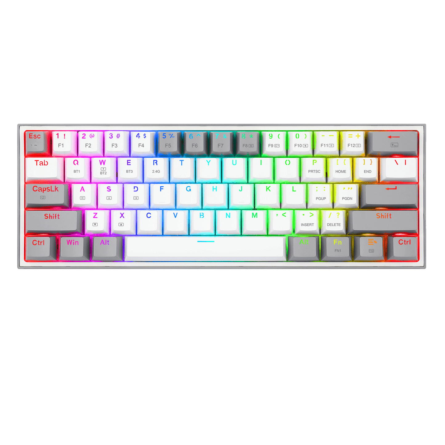 FIZZ PRO BLANCO/GRIS: 60%, ESPAÑOL, ALAMBRICO/BLUETOOTH/2.4GHZ,  MECANICO RED SWITCH + LUZ RGB