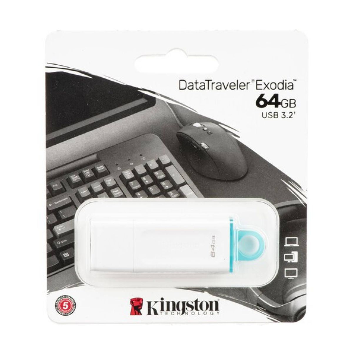 MEMORIA USB KINGSTON (KC-U2G64-5R) 64GB DATA TRAVELER EXODIA, PLASTICA, BLANCO USB 3.2