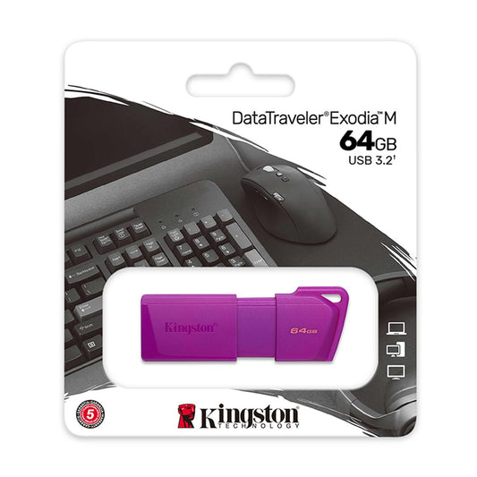 MEMORIA USB KINGSTON DATATRAVELER EXODIA M 64GB 3.2 GEN 1 RETRACTIL MORADO NEON - 
