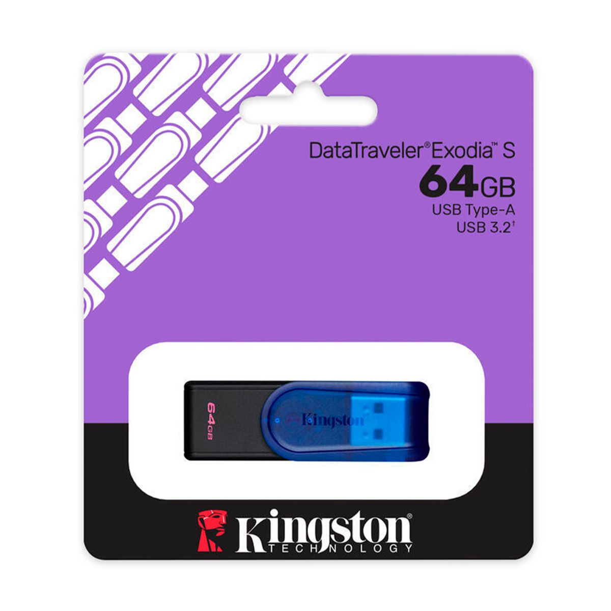MEMORIA USB KINGSTON (KC-U3C64-7TB) 64GB, DATA TRAVELER EXODIA S PLASTICA, AZUL USB 3.2