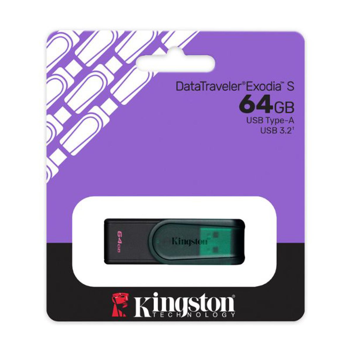 MEMORIA USB KINGSTON (KC-U3C64-7TG) 64GB, DATA TRAVELER EXODIA S PLASTICA, VERDE USB 3.2