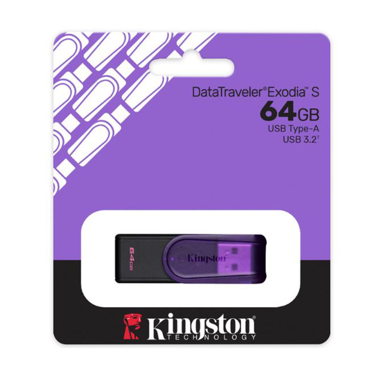MEMORIA USB KINGSTON (KC-U3C64-7TP) 64GB, DATA TRAVELER EXODIA S PLASTICA, MORADO USB 3.2