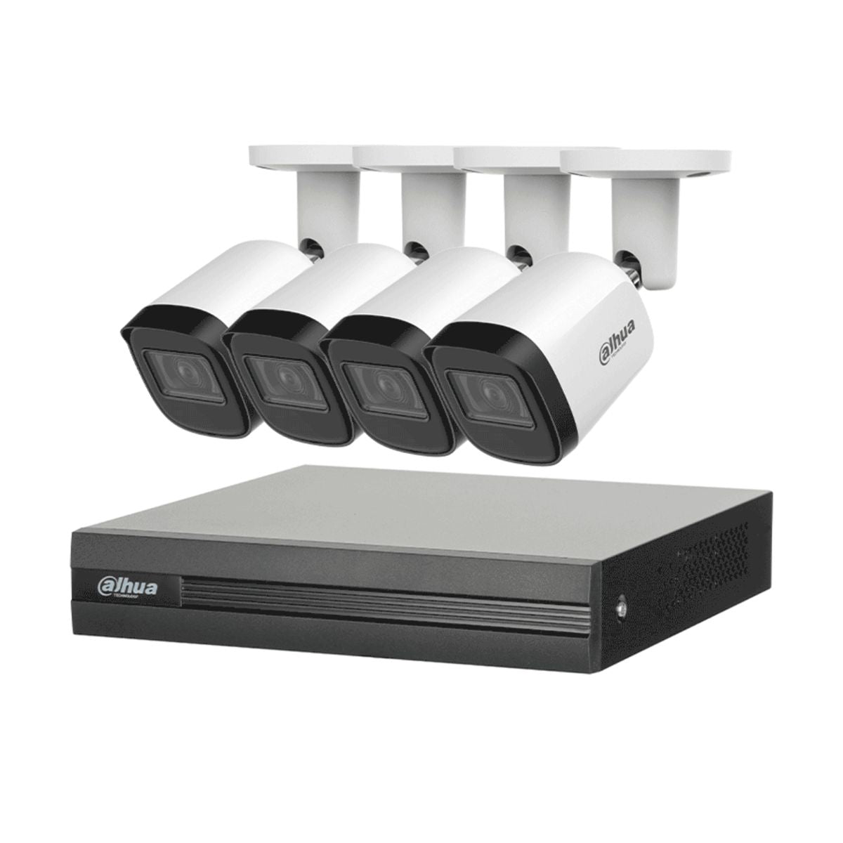 Kit DAHUA KITXVR1B04H-I4B2A51-U - Kit de 4 Camaras metalicas 5 MP Lente de 2.8mm y un DVR Cooper-I WizSense - 4 Canales + 1 IP o Hasta 5 Canales IP