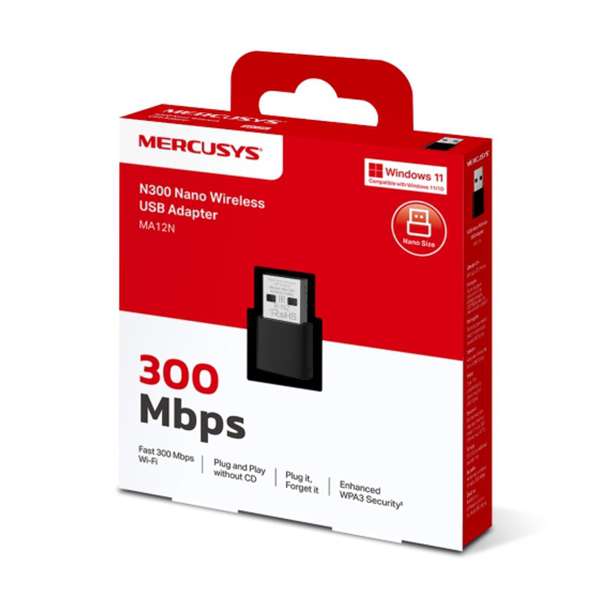 Adaptador nano USB inalambrico N300 (MA12N) Velocidad Wi-Fi Velocidades de hasta 433 Mbps (5 GHz)+ 200 Mbps (2 - 4 GHz)
