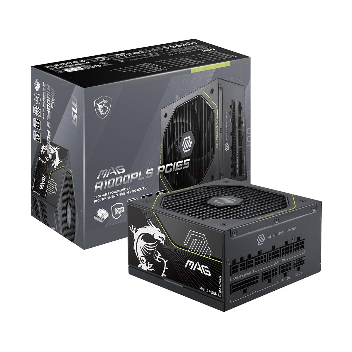 FUENTE DE PODER MSI (MAG A1000PLS PCIE5) 1000W, PCI 5.1, FULL MODULAR, 80 PLUS PLATINUM, PFC ACTIVO, ATX 3.1