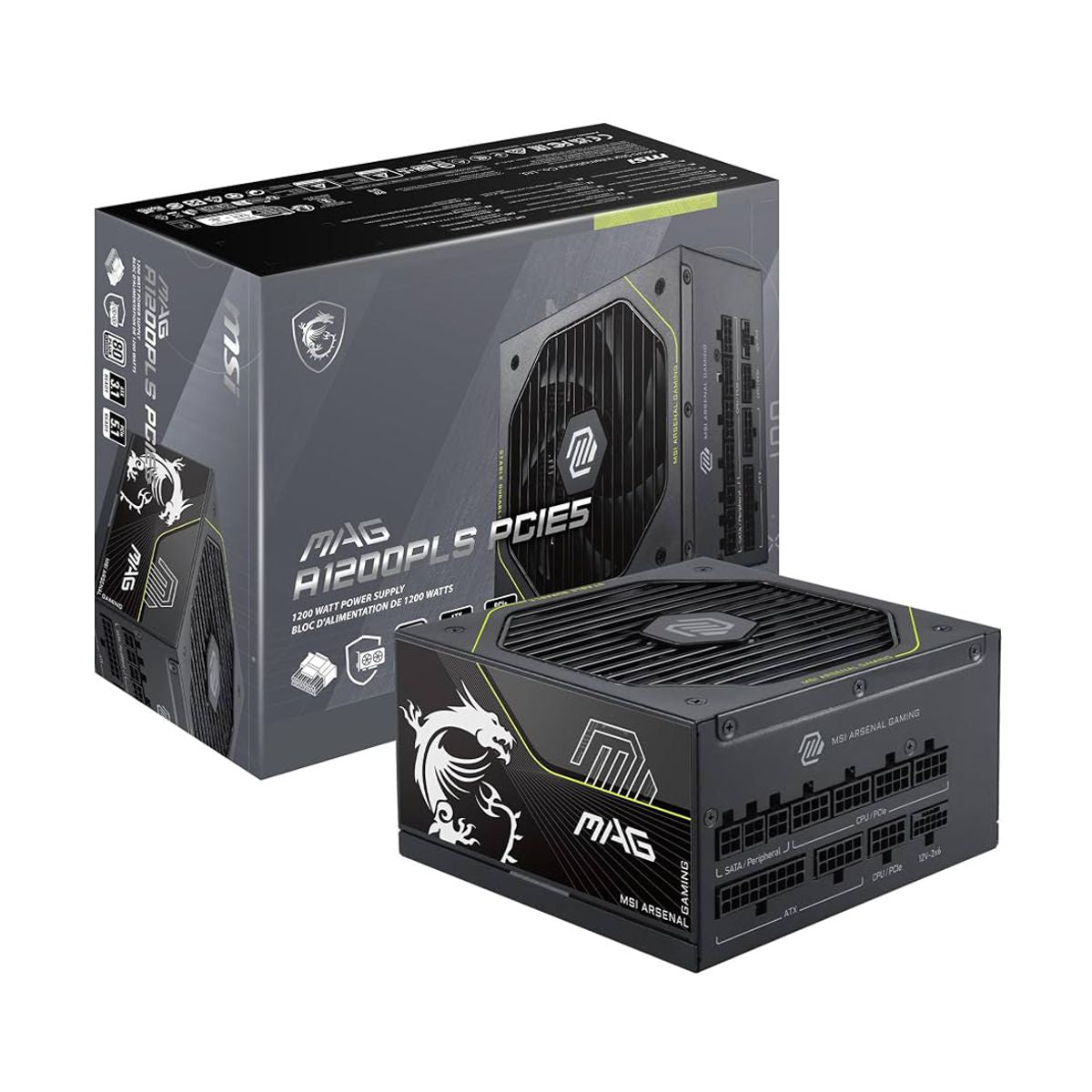 FUENTE DE PODER MSI (MAG A1200PLS PCIE5) 1200W, PCI 5.1, FULL MODULAR, 80 PLUS PLATINIUM, PFC, ATX