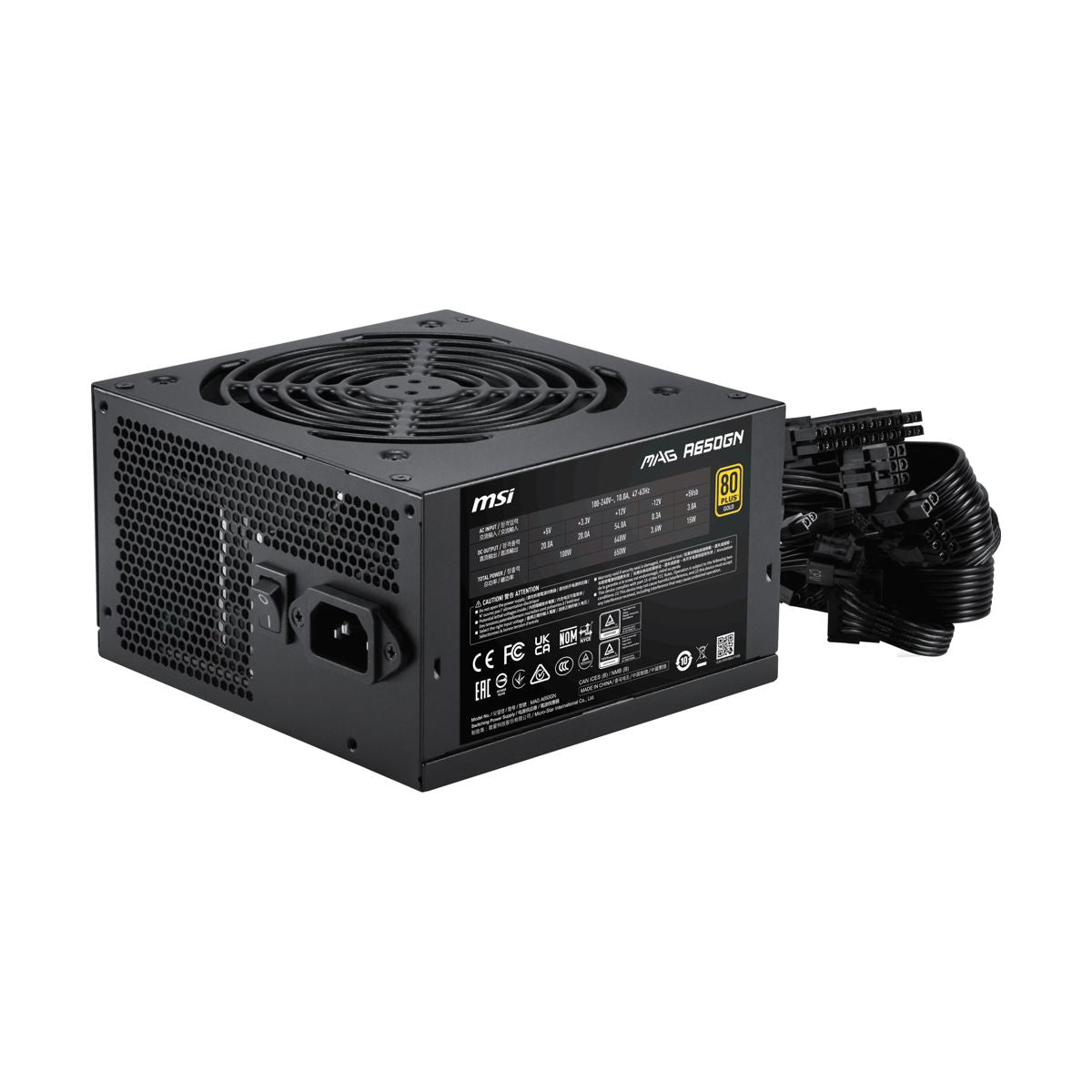 FUENTE DE PODER MSI (MAG A650GN II) 650W,80 PLUS GOLD,PFC ACTIVO,VENTILADOR 120 MM