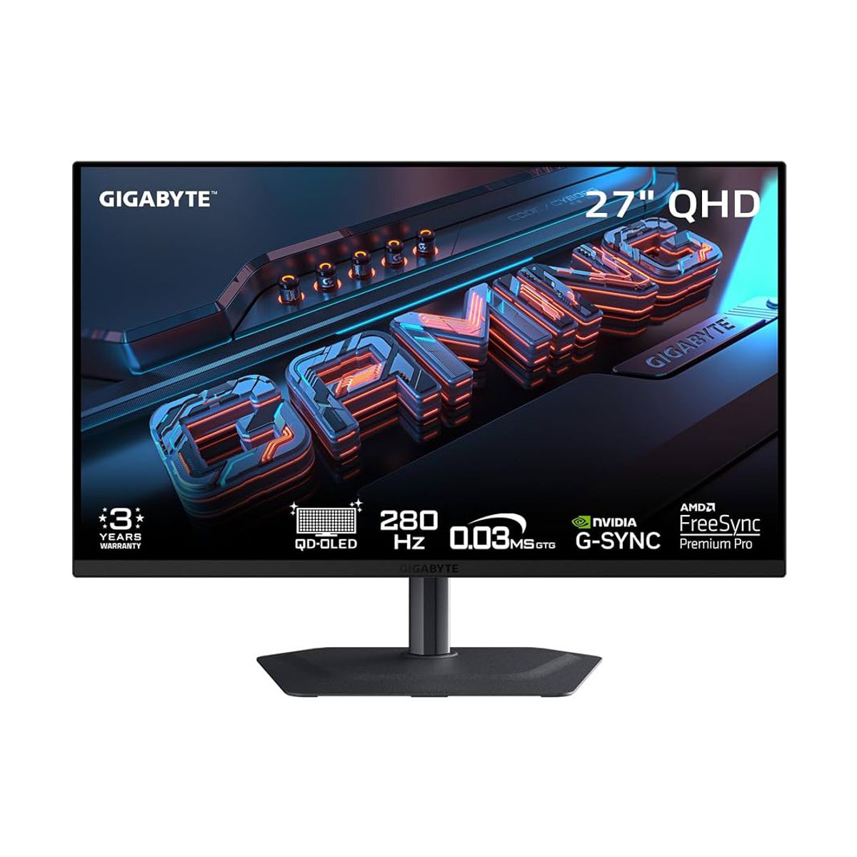 MONITOR OLED GIGABYTE 27" (MO27Q2A) GAMING,2560 X 1440 QHD,PLANO 280HZ,2*HDMI,DP,0.03MS,PANEL QD-OLED