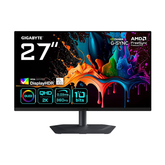 MONITOR OLED GIGABYTE 27" (MO27Q3) GAMING,2560 X 1440 QHD,PLANO 360HZ,2*HDMI,DP,0.03MS,PANEL QD-OLED