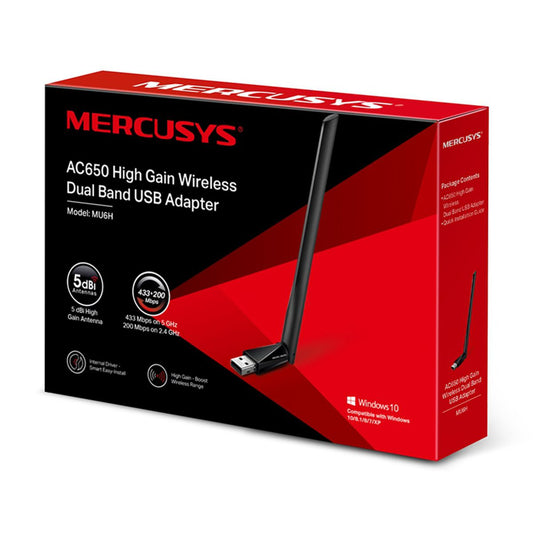 ADAP. USB DE ALTA GANANCIA INALAMBRICO PARA AUMENTAR LA VELOCIDAD DE LA RED AC650 MERCUSYS MU6H - 