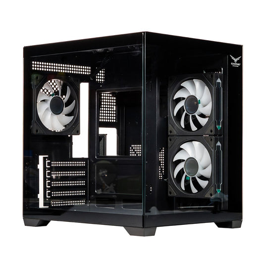 NACEB GABINETE GAMER C/VENTANA Cristal Templado - Ventiladores 2 Laterales 1  Trasera RGB, USB 3.0: 1/usb 2.0:1 HD audifonos/HD microfono, Negro NA-0636N