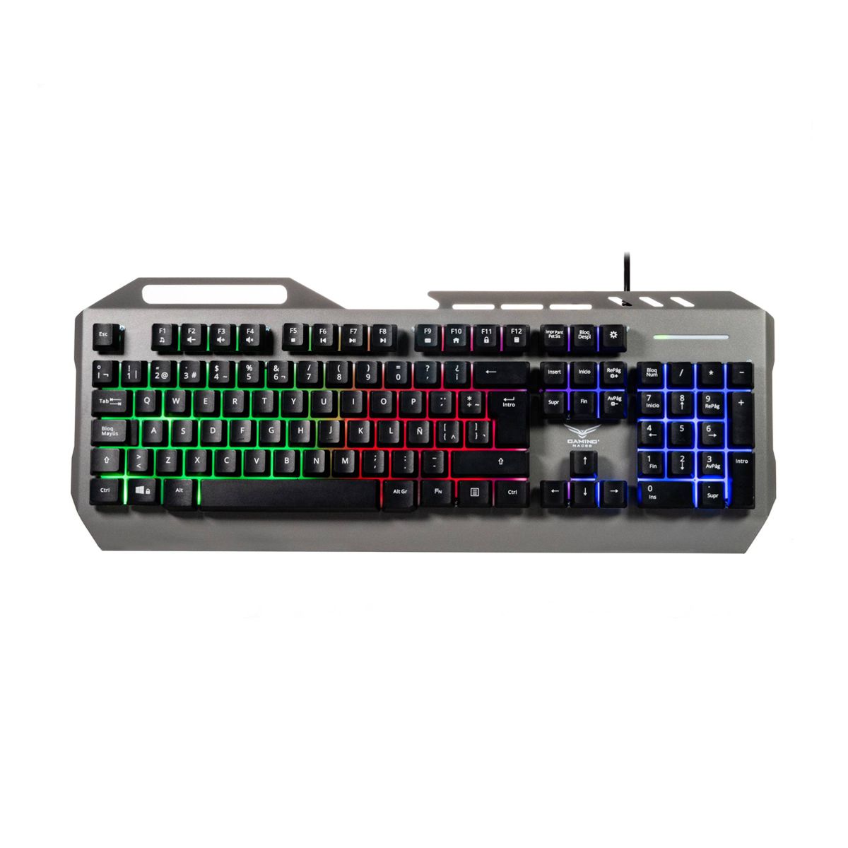 TECLADO NACEB (NA-0966) CYBER STEEL, MEMBRANA, MULTICOLOR, 105 TECLAS, METAL-PVC, PLATA