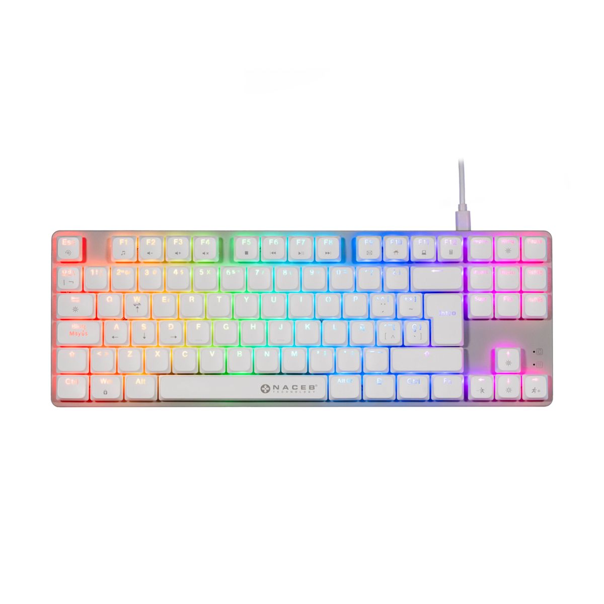 TECLADO MECANICO NACEB (NA-0971) TKL GAMER LOW PROFILE, RGB, 80%, K1009 87 TECLAS, FULL BLANCAS