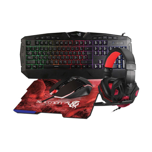 KIT GAMING 4 EN 1 NGC-PEGASUS AUDIFONOS LED TECLADO 104 BOTONES MOUSE 3 BOTONES 1000DPI MOUSEPAD ROJO - 