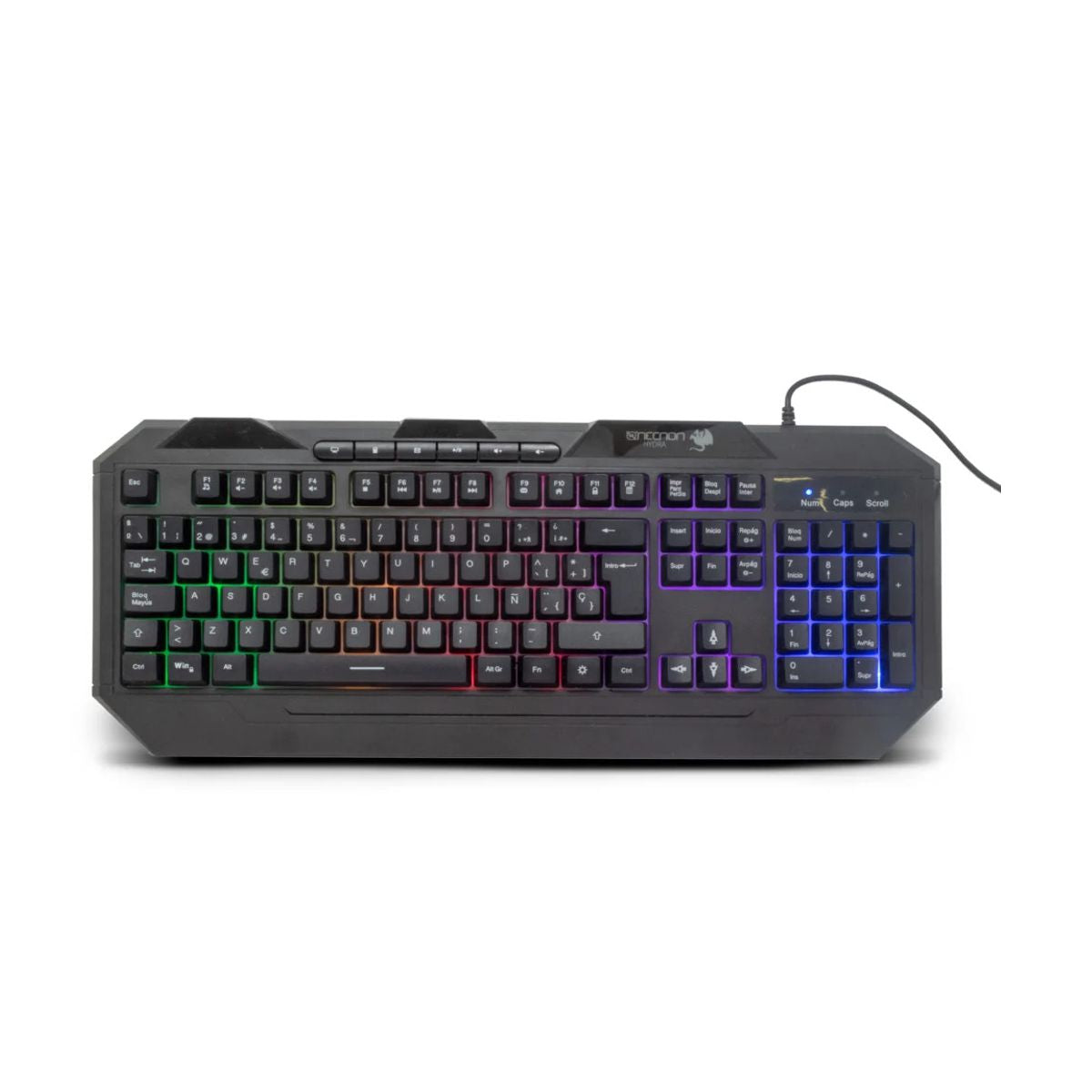 TECLADO GAMER NGK-HYDRA 114 TECLAS RETROILUMINADO LED MULTICOLOR DISENO ERGONOMICO 6 BOTONES MULTIMEDIA NEGRO - 