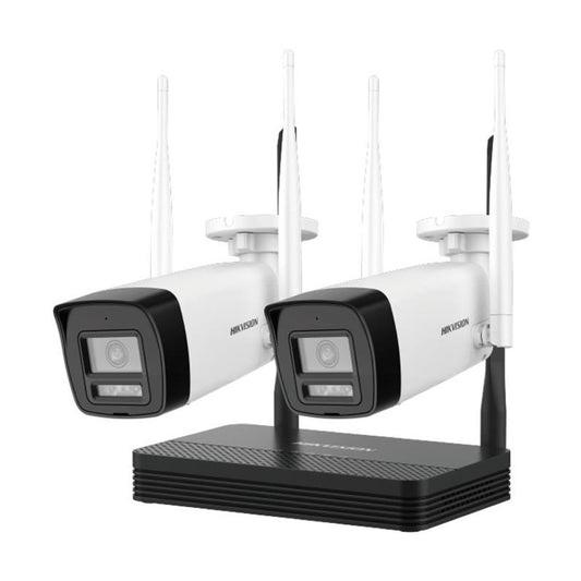 Kit IP Inalambrico 2 Megapixel - NVS WiFi 4 canales video, 2 camaras Bala Exterior