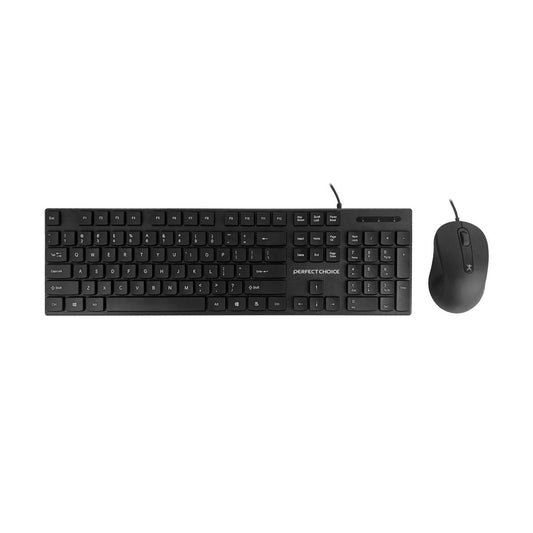Kit Alambrico USB Teclado y Mouse Antiderrames Color Negro  | PERFECT CHOICE - 
