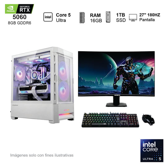 PC Gamer RTX 5060 Intel Core 5 Ultra 225F 16GB de RAM 1TB SSD NVME 650W WIFI