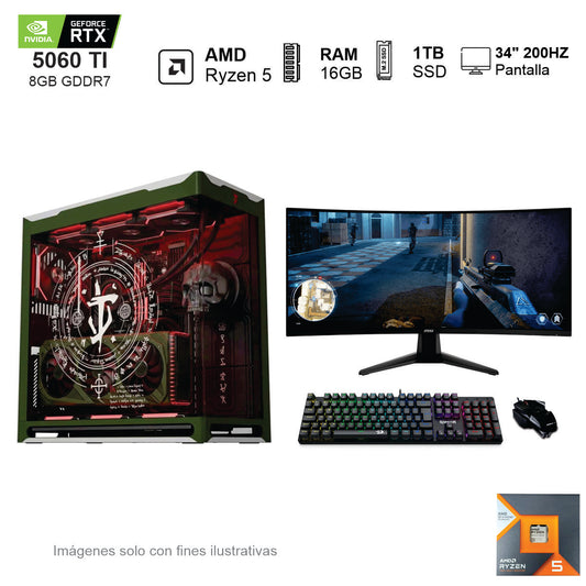 PC Gamer RTX 5060 TI AMD Ryzen 5 7600X3D 16GB de RAM 1TB SSD NVME 850W WIFI